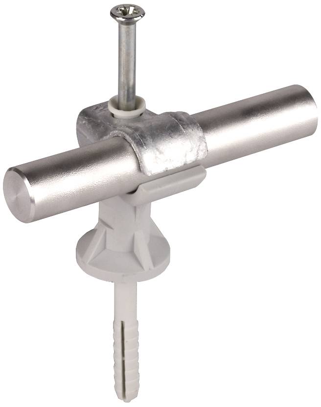 Handgreep en schroef bevestigd aan een muurplug, toont de opbouw of het gebruik van bevestigingsmateriaal in een bouw- of doe-het-zelf context.