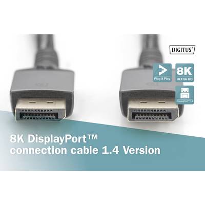 'Toepassingsvoorbeeld: 8K DisplayPort-kabel verbindt projector, monitor, tv, computer en laptop.'