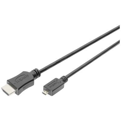 Digitus HDMI Aansluitkabel HDMI-A stekker, HDMI-micro-D stekker 2 m Zwart DB-330109-020-S Vergulde steekcontacten HDMI-k
