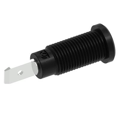 Een zwarte, cilindrische spanpen met een uitstekend, plat metalen onderdeel.
