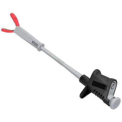 Een grijs en zwart gereedschap met een rode kop, waarschijnlijk een tang die wordt gebruikt voor precisie grijpwerkzaamheden.