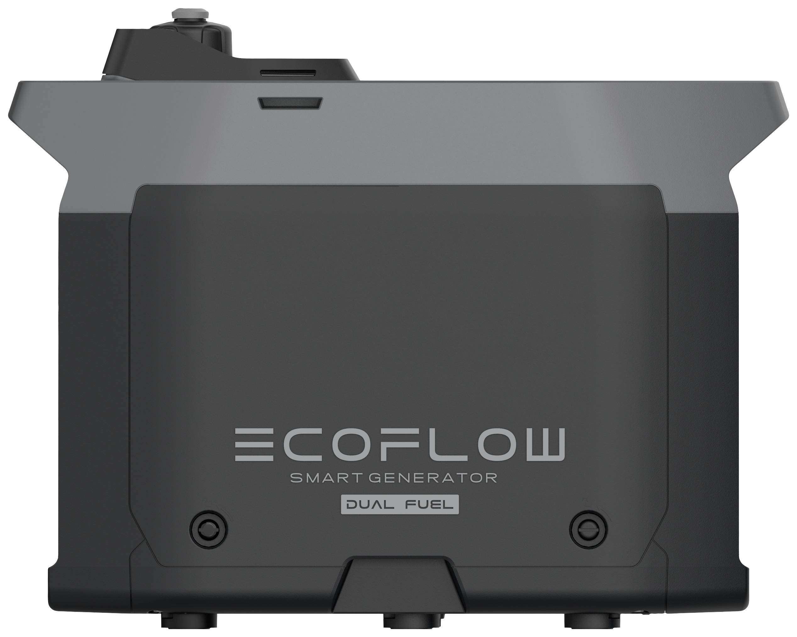 Een zwarte doos met het opschrift 'EcoFlow Smart Generator Dual Fuel'.