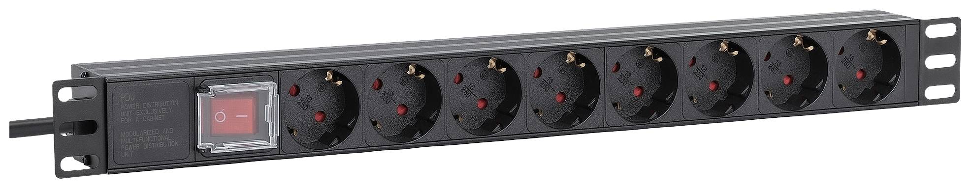 Intellinet 715126 19 inch Stekkerdoos voor patchkast 1 HE Geaarde contactdoos Met schakelaar Zwart
