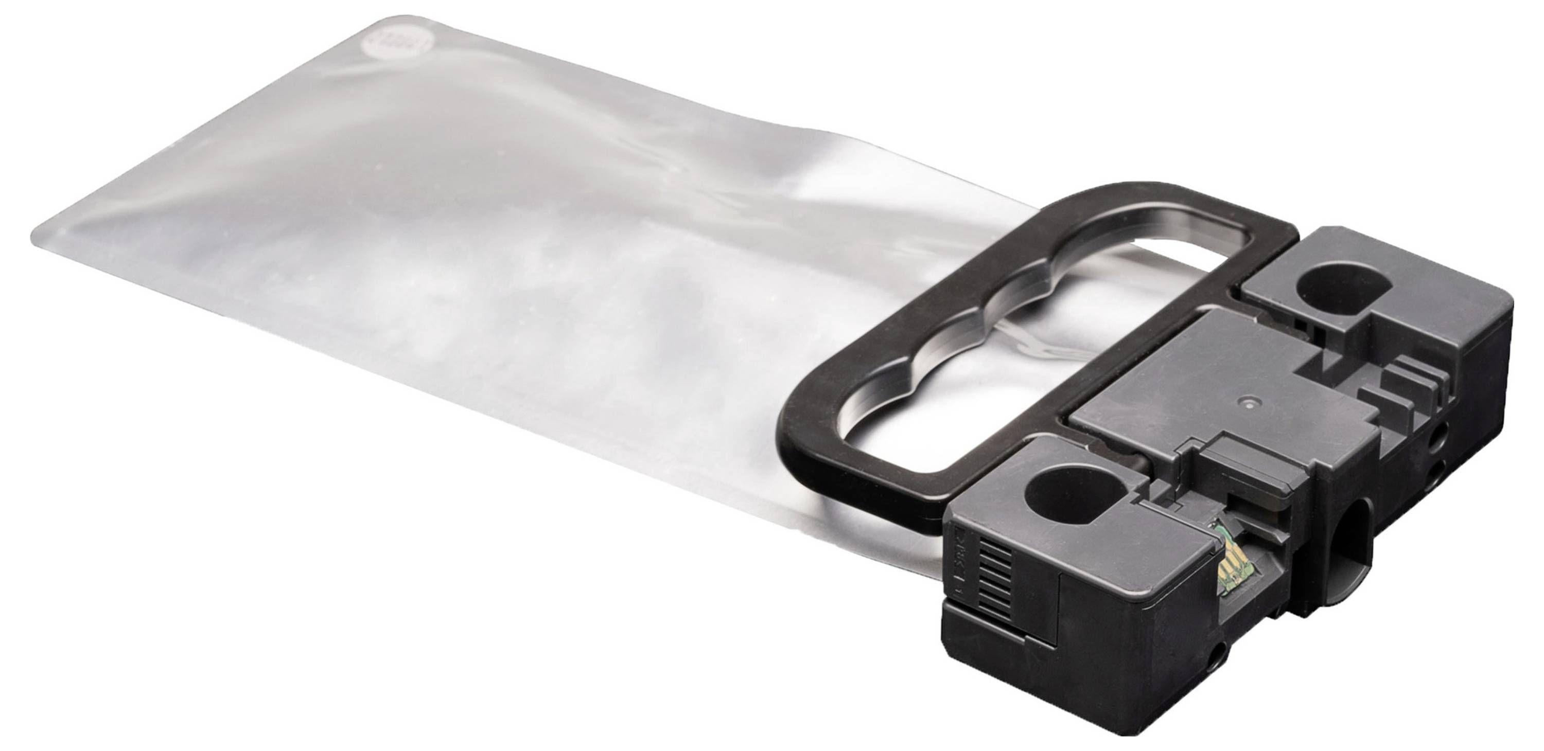 Een handgereedschap van plastic en zwart metaal met een lange, platte, transparante aanhechting wordt getoond, gebruikt voor het glad strijken of gelijkmatig aanbrengen van materialen.