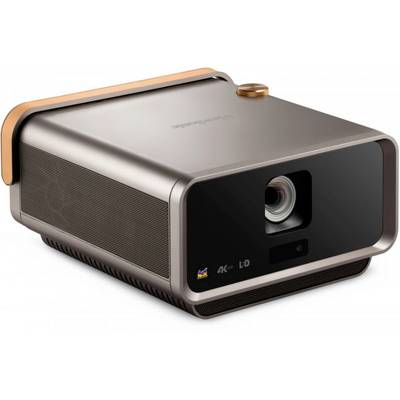 Een compacte, metaalbruine projector met 4K-resolutie en LED-technologie, geschikt voor thuisbioscoop en presentaties.