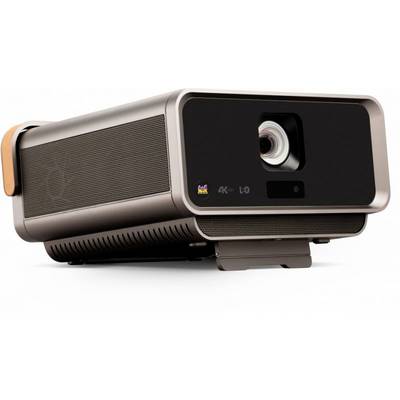 Een moderne, bruine 4K-projector met zichtbare lens en ventilatiesleuven, geschikt voor thuisbioscoop- of presentatiedoeleinden.