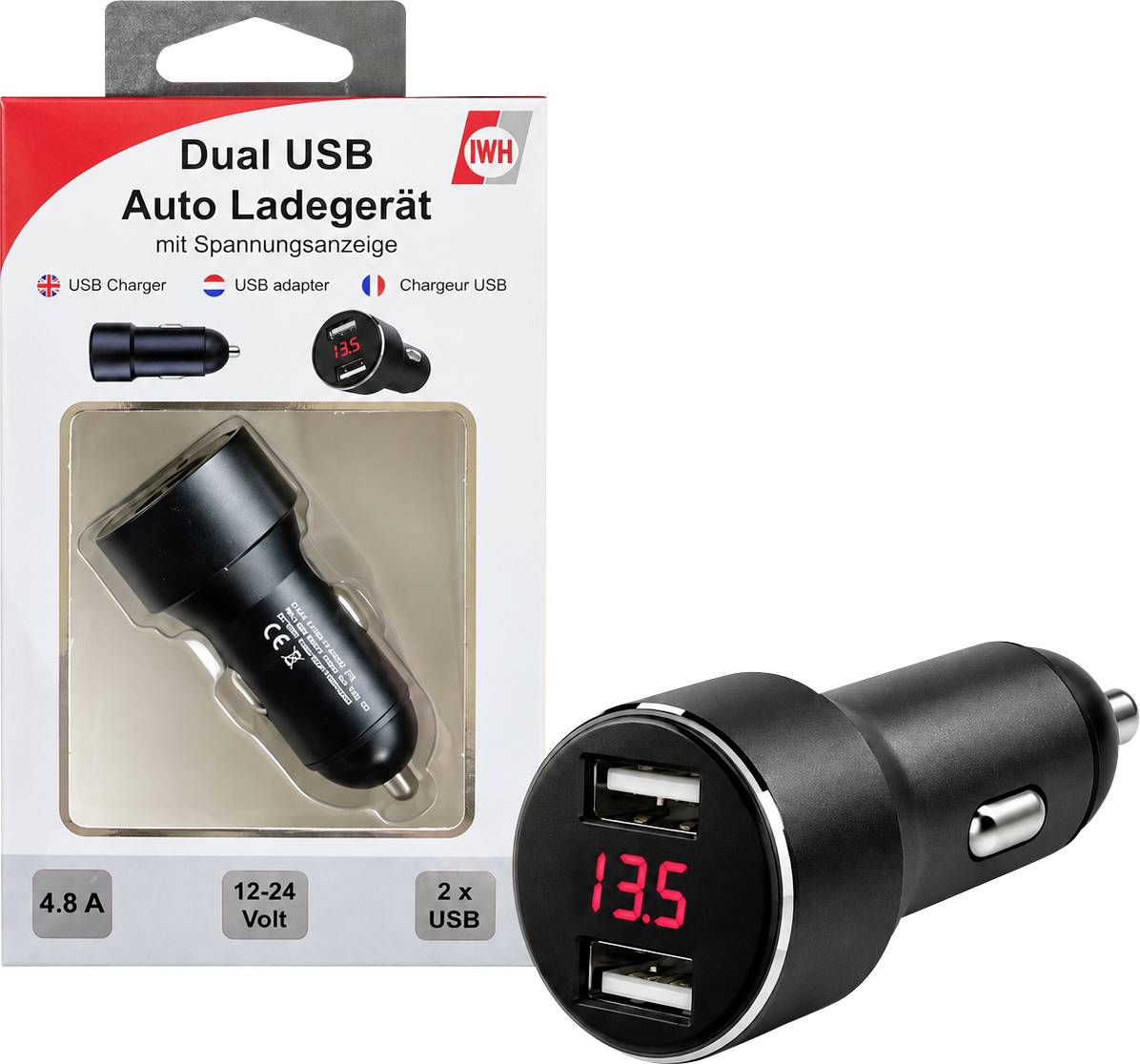 IWH DUAL USB USB-oplader dual met spanningsindicatie Stroombelasting (max.): 4800 mA 12 of 24 V=