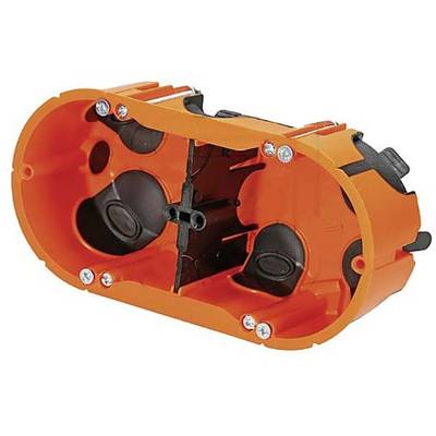 'Oranje holle wanddoos, dubbel, met schroefgaten. Bestemd voor installatie in gipskartonwanden.'