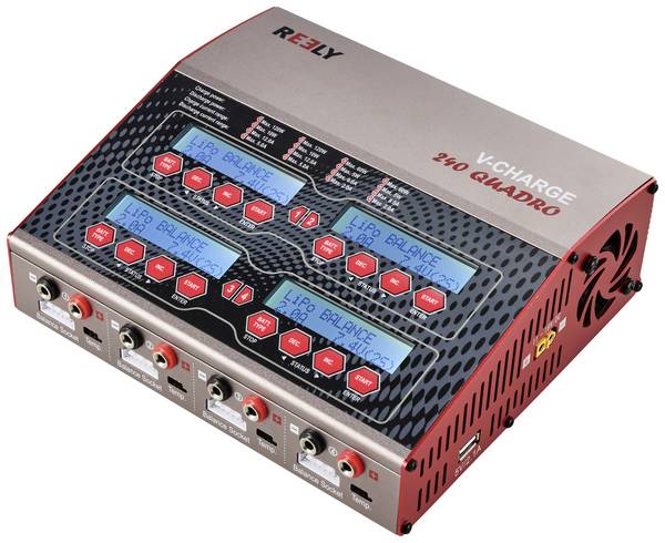 Reely V-Charge 240 Quadro Multifunctionele modelbouwlader 12 V, 230 V 12 A Li-poly, Li-ion, LiFePO, LiHV, NiCd, NiMH, Lood 4x laaduitgang