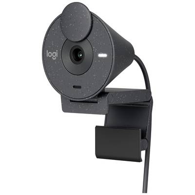 Grijze webcam met ronde lens en geïntegreerd microfoon, opgehangen aan een monitor.