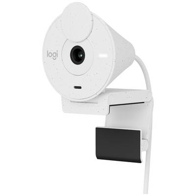 Een witte webcam met een stoer, robuust ontwerp en een klem om te bevestigen aan schermen. Ideaal voor videogesprekken of livestreaming.
