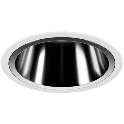 Plafondlamp met een ronde, moderne metalen behuizing en glanzende zwarte binnenkant, geschikt voor elegante interieurs.