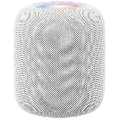 Intelligente speaker in cilindrische vorm met grijze stoffen bekleding en lichtgevende bovenring in meerdere kleuren.