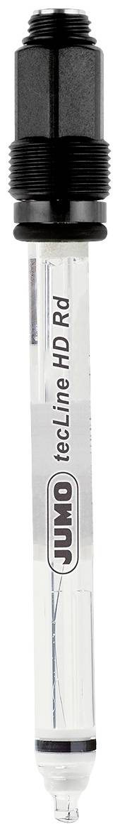 De afbeelding toont een transparante sonde met de opdruk 'JUMO tecLine HD Rd', die wordt gebruikt voor industriële metingen.