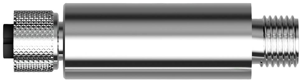 Metalen cilinder, met groeven aan één uiteinde en een gladde oppervlakte, liggend horizontaal. Technisch of mechanisch onderdeel.