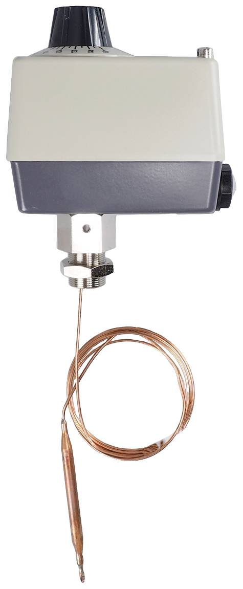 Industriële temperatuurregelaar met metalen sonde en kabel voor bewaking en besturing van temperaturen in technische toepassingen.