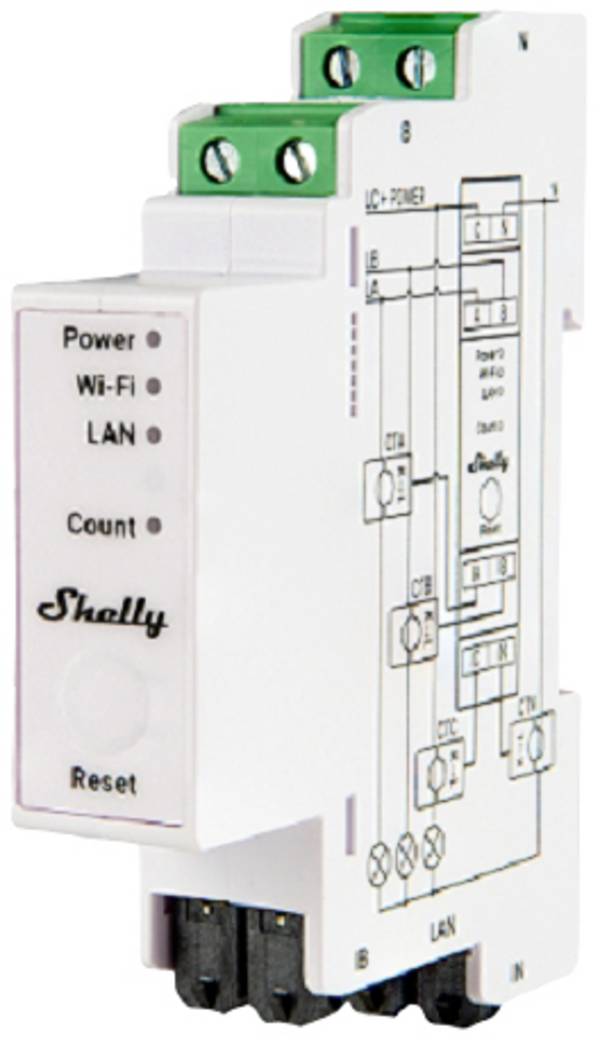 Shelly Shelly Pro 3EM 120A Elektriciteitsmeter  WiFi, Bluetooth