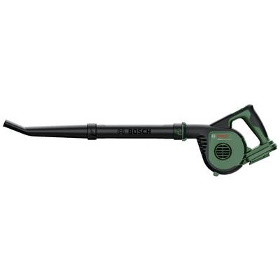 Een groene en zwarte Bosch bladblazer met ergonomische handgreep en lange uitblaaspijp, geschikt voor tuinwerkzaamheden.