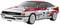 Een wit-rood racewagen in rallystijl met het nummer 2 en 'Toyota'-logo's. Het design doet denken aan klassieke motorsportvoertuigen.