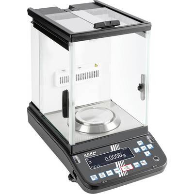Een digitale laboratoriumweegschaal met een transparante afdekking en een display dat '0,0000 g' weergeeft. Hij is ontworpen voor nauwkeurige metingen.