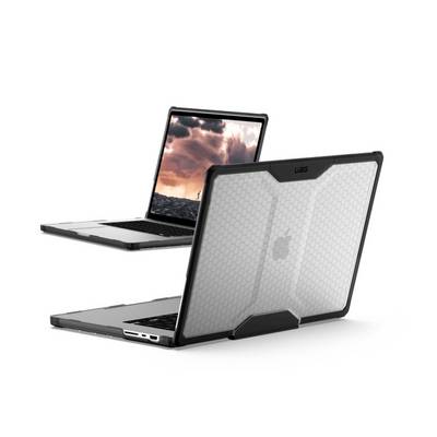 Twee geopende laptops met robuuste beschermhoezen, waarvan één met een wolkenafbeelding op het scherm. De beschermhoes biedt uitgebreide schokbestendigheid.