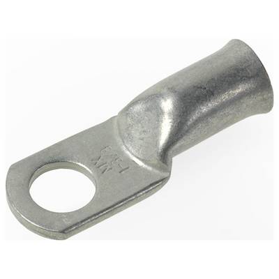Een metalen kabeloog met een rond gat aan het vlakke uiteinde voor boutbevestiging, gebruikt voor het veilig verbinden van elektrische kabels.