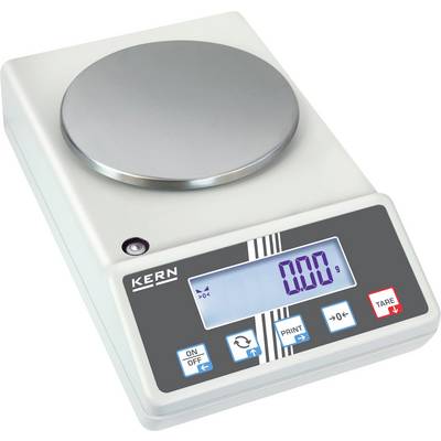 Digitale weegschaal met display, toont '0.00'. Toetsen voor aan/uit, afdrukken en tarreren zijn zichtbaar.