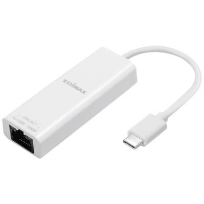 Witte USB-C naar Ethernet-adapter van het merk 'EDIMAX'. Geschikt voor een bekabelde netwerkverbinding via USB-C.