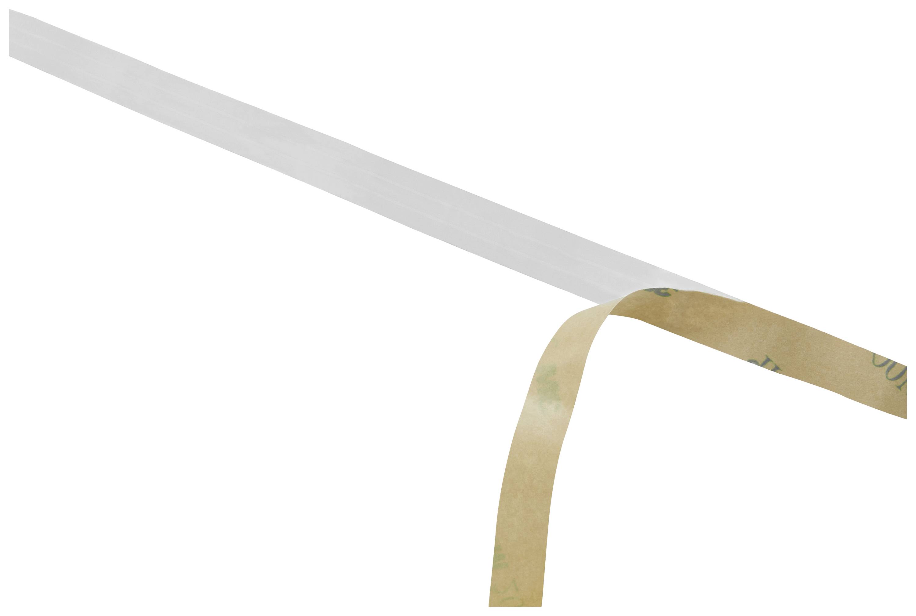 Een witte strook met een verwijderbare bruine strook eronder, vermoedelijk zelfklevend.