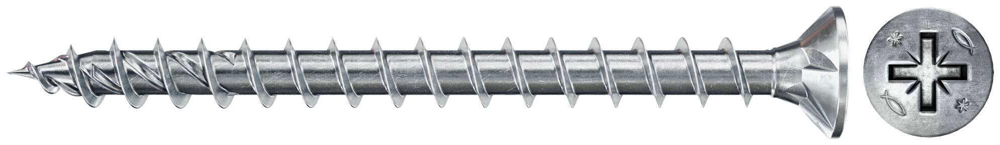 'FIXtainer' met verschillende schroefsoorten in een rode koffer. Tabel toont maatgegevens en verdere details voor gebruik.