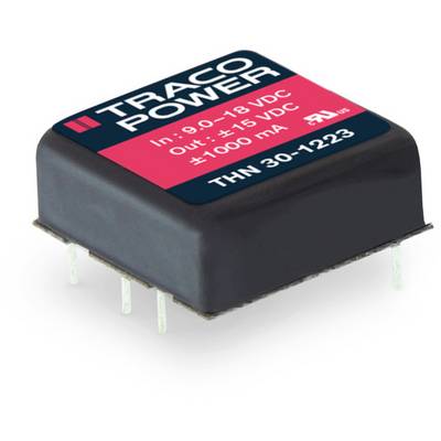 Netvoedingsmodule van het merk Traco Power met technische specificaties gedrukt: Ingang 9-18 V DC, Uitgang ±15 V DC ±100 mA, Model THN 30-1223.