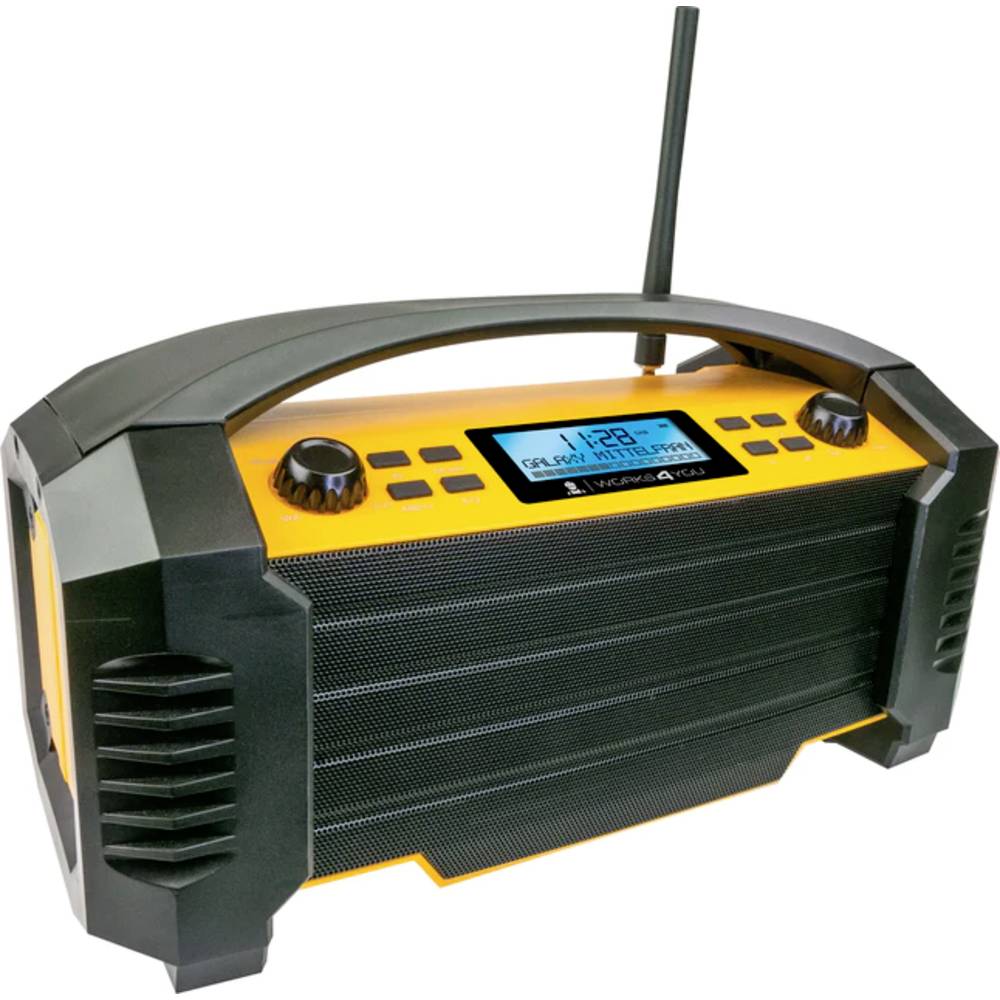 Schwaiger DABWORK2 513 Bouwradio DAB+, VHF (FM) AUX, Bluetooth, USB Acculaadfunctie, Spatwaterbestendig, Stofdicht, Oplaadbaar Geel, Zwart