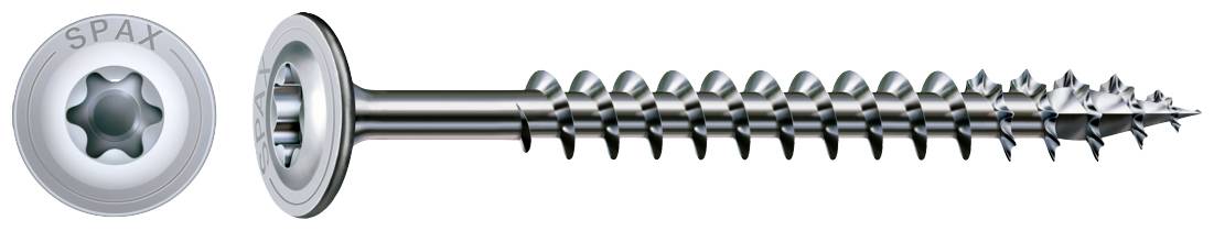 Metalen schroef met Torx-kop en schroefdraad, bovenaanzicht en zijaanzicht.