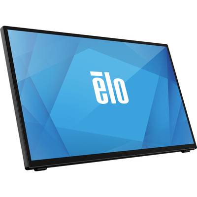 Een plat beeldscherm met een blauwe achtergrond toont het witte logo 'elo'. Het scherm staat licht schuin.