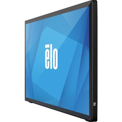 Een blauwe monitor met het witte 'elo' logo in het midden, toont een heldere en moderne gebruikersinterface.