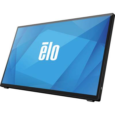 'Monitor met blauwe schermachtergrond, toont het witte logo "elo".'