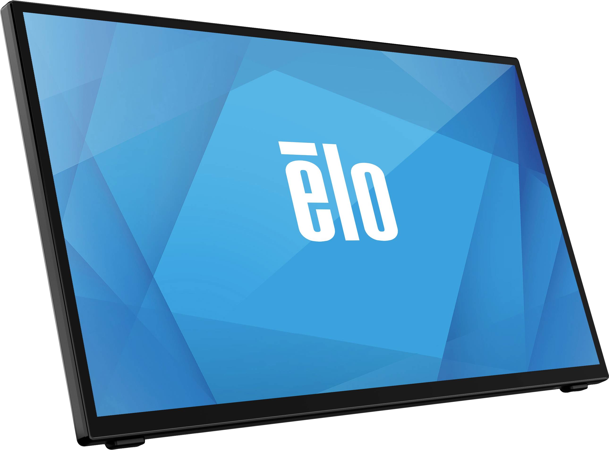'Afbeelding van een blauw scherm met het logo "elo" in het midden. Het scherm heeft een slanke zwarte rand.'