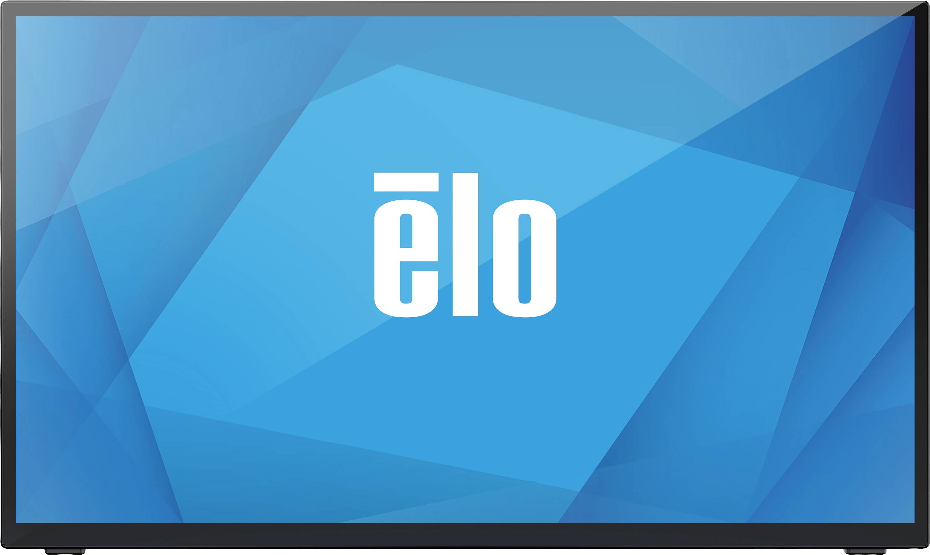 Blauwe scherm met witte 'elo' tekst in het midden. Geometrisch, abstract achtergrondpatroon.