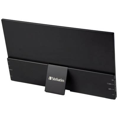 Een zwarte Verbatim laptopstandaard met minimalistisch design, die ergonomische werkhouding ondersteunt.