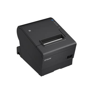 Zwarte Epson-printer gezien van schuin boven. Compact met een gladde oppervlakte en bedieningselementen aan de rechterkant.