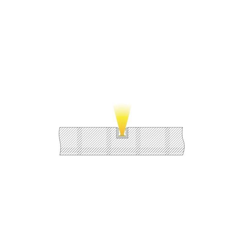 Een lijn met een ingesneden gleuf, waaruit een gele lichtstraal omhoog schijnt.