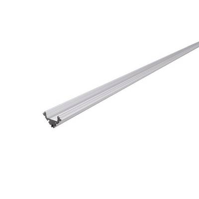 Een lange, zilveren aluminium profielstaaf met drie V-groef zijden, die wordt gebruikt voor modulaire frames en constructies.
