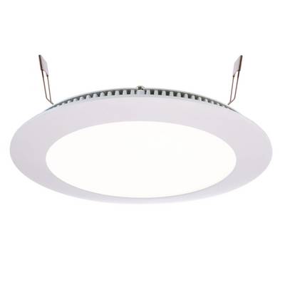 Ronde LED-inbouwspot met witte rand en twee montagebeugels, geschikt voor plafondinstallatie.