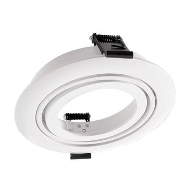 Een ronde, verstelbare LED-inbouwring in het wit met twee bevestigingsklemmen, geschikt voor installatie in plafonds.