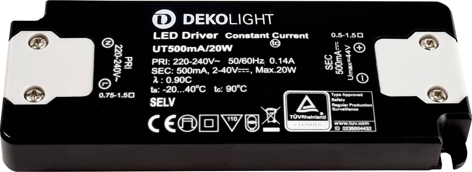 Deko Light FLAT, CC, UT LED-driver Constante stroomsterkte 20 W 0.50 A 2 - 40 V/DC 1 stuk(s)