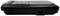 Een zwarte cassetterecorder in zijaanzicht. Links bevinden zich knoppen, rechts een luidsprekerooster.