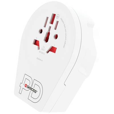 Reisadapter van SKROSS, geschikt voor verschillende stopcontactformaten. Compact en licht, ideaal voor internationale reizen.