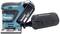 Een accu-slijpgereedschap van Makita, model in blauw en zwart, uitgerust met een verwijderbare stofcontainer.