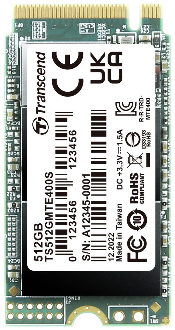Transcend MTS400S 512 GB NVMe/PCIe M.2 SSD 2242 harde schijf PCIe NVMe 3.0 x4 Retail TS512GMTE400S
