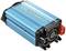 Een blauwe spanningsomvormer van het merk Voltcraft, model MSW300-12G, met ventilator en aansluitingen, voor het omzetten van gelijkstroom naar wisselstroom.